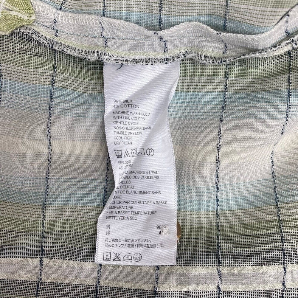Tommy‎ Bahama Men's Blue Green Striped Silk Blend Short Sleeve Button Down Shirt - Picture 3 of 5